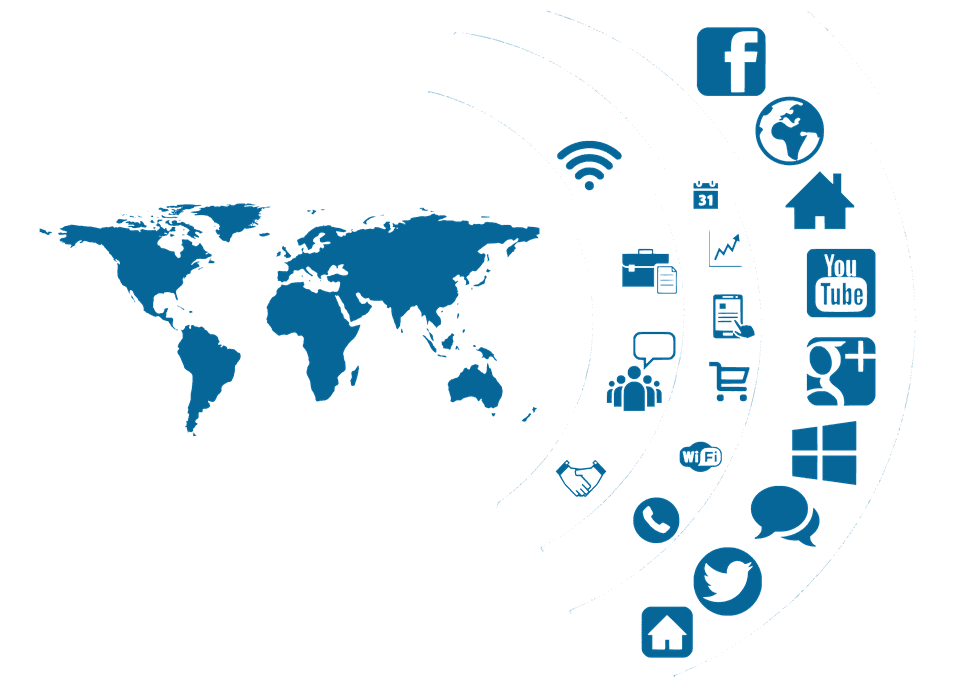 Blue Social Media World Map clipart preview