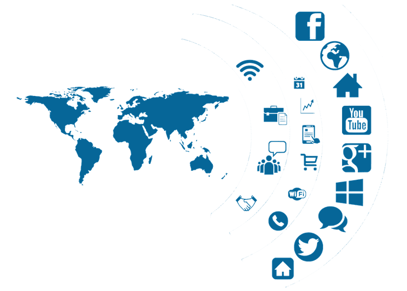 Blue Social Media World Map clipart preview