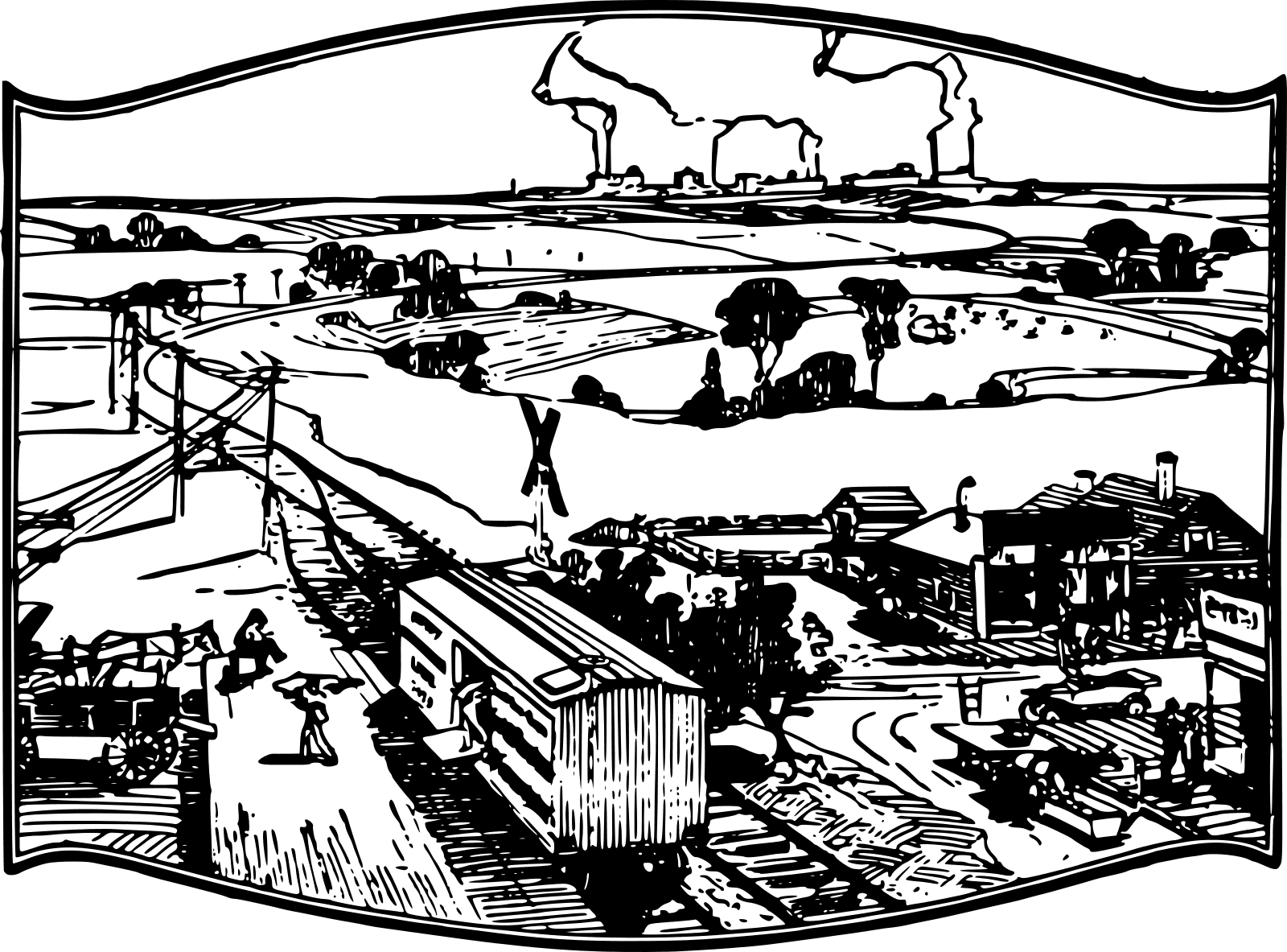 Train Station Landscape Drawing clipart preview