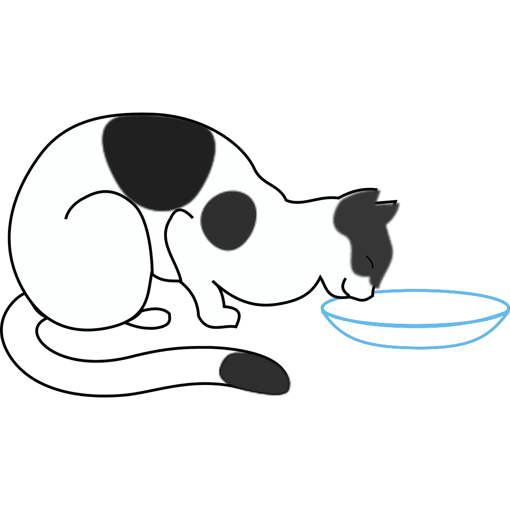 White Spotted Cat Drinking Water Drawing clipart preview