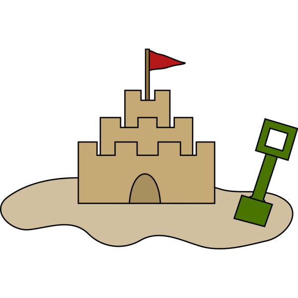 Sand Castle And Shovel In Color PNG Clip art