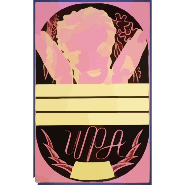 [wpa Poster Design On Red Background Showing The Head And Hands Of A Woman Holding Flowers And Wheat Above A Blank Banner] PNG Clip art