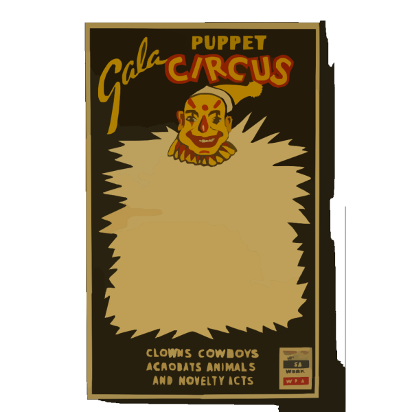 Gala Puppet Circus Clowns, Cowboys, Acrobats, Animals, And Novelty Acts. PNG Clip art