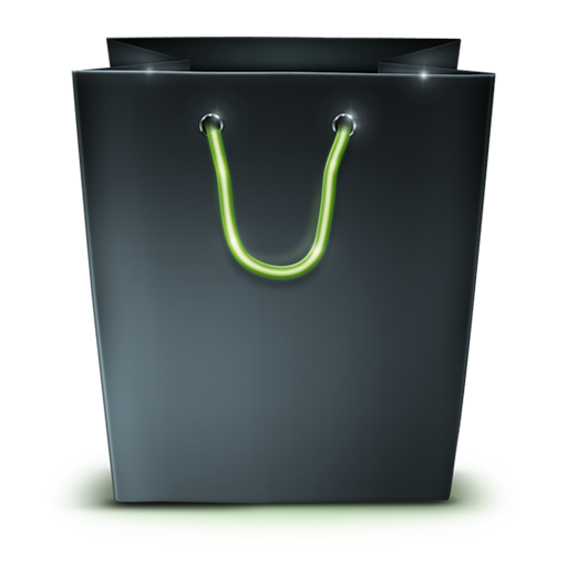 Black Glossy Green Handle Shopping Bag PNG clipart preview