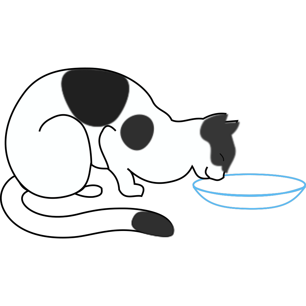 White Spotted Cat Drinking Water Drawing clipart preview